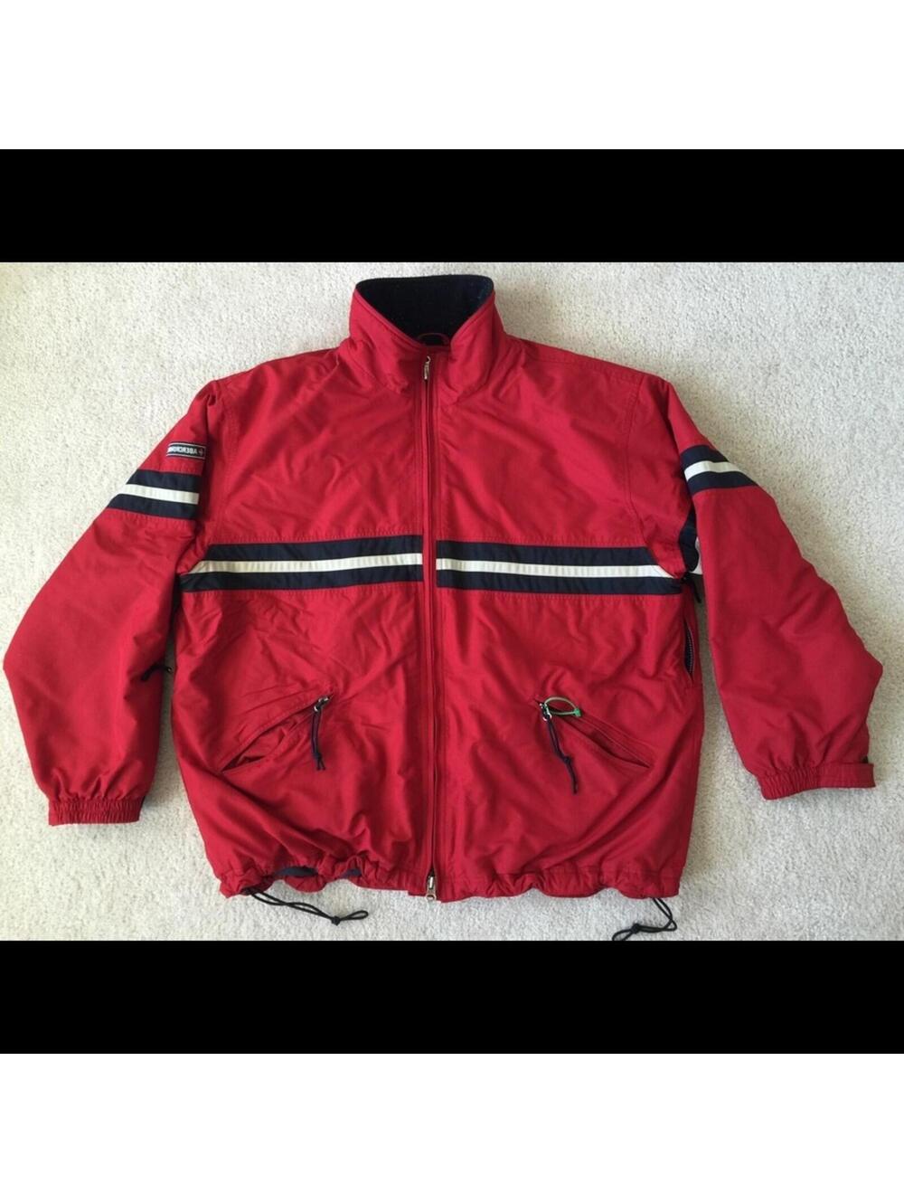 Abercrombie Red Windbreaker Jacket with Striped Detail